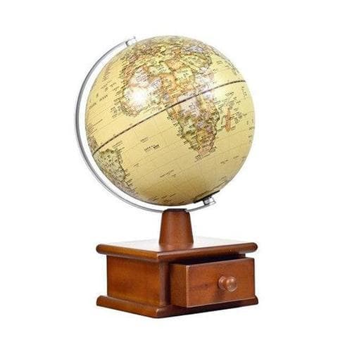 Globo Terraqueo Antiguo - Caja De Almacenamiento De Madera