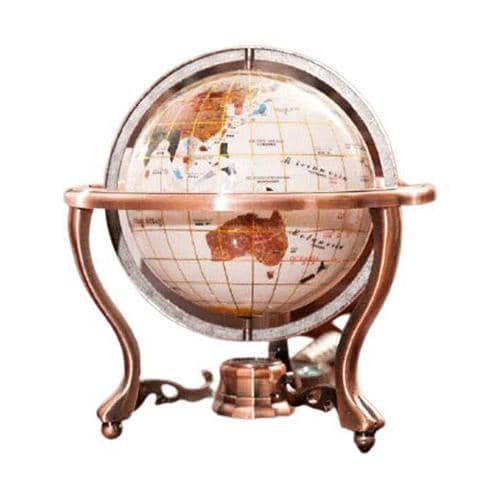 Globo Terraqueo Vintage - Esfera Blanca - Soporte De Cobre