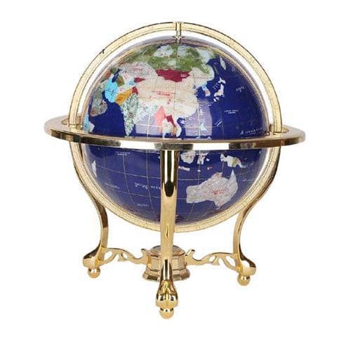 Globo Terraqueo Vintage - Esfera Azul Zafiro - Estructura Color Oro