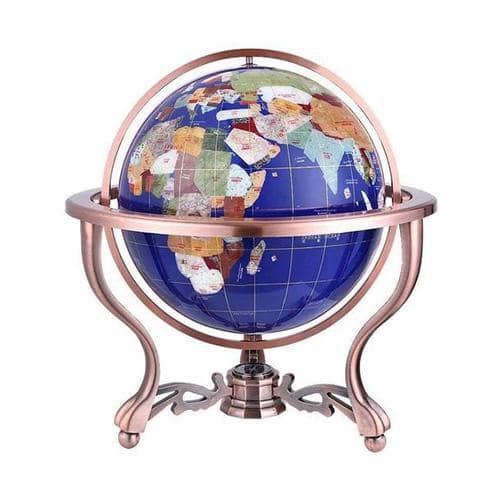 Globo Terraqueo Vintage - Esfera Azul Zafiro - Soporte De Cobre