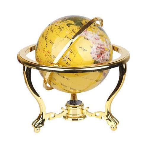 Globo Terraqueo Vintage - Esfera Amarilla - Estructura Color Oro