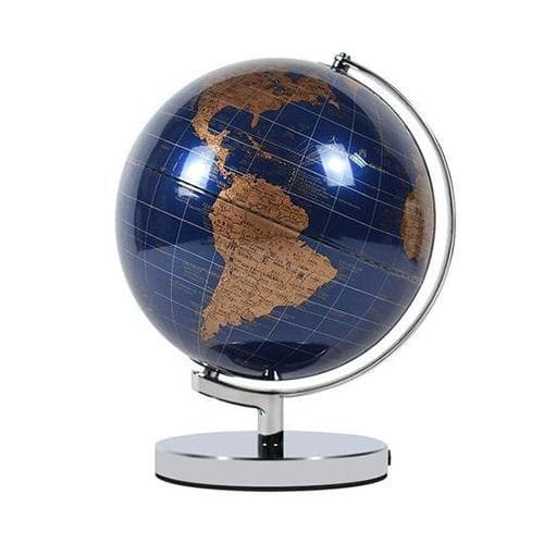 Globo Terraqueo Metal Cromado (Azul Noche)